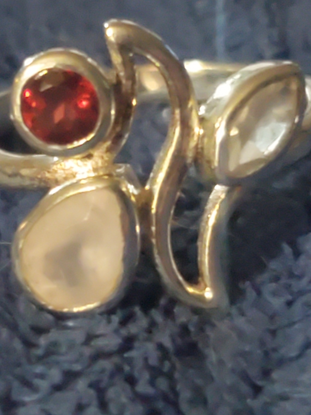 Vintage 925 Sterling Silver Bypass Ring Natural Garnet Rose Quartz Size 8 1/2